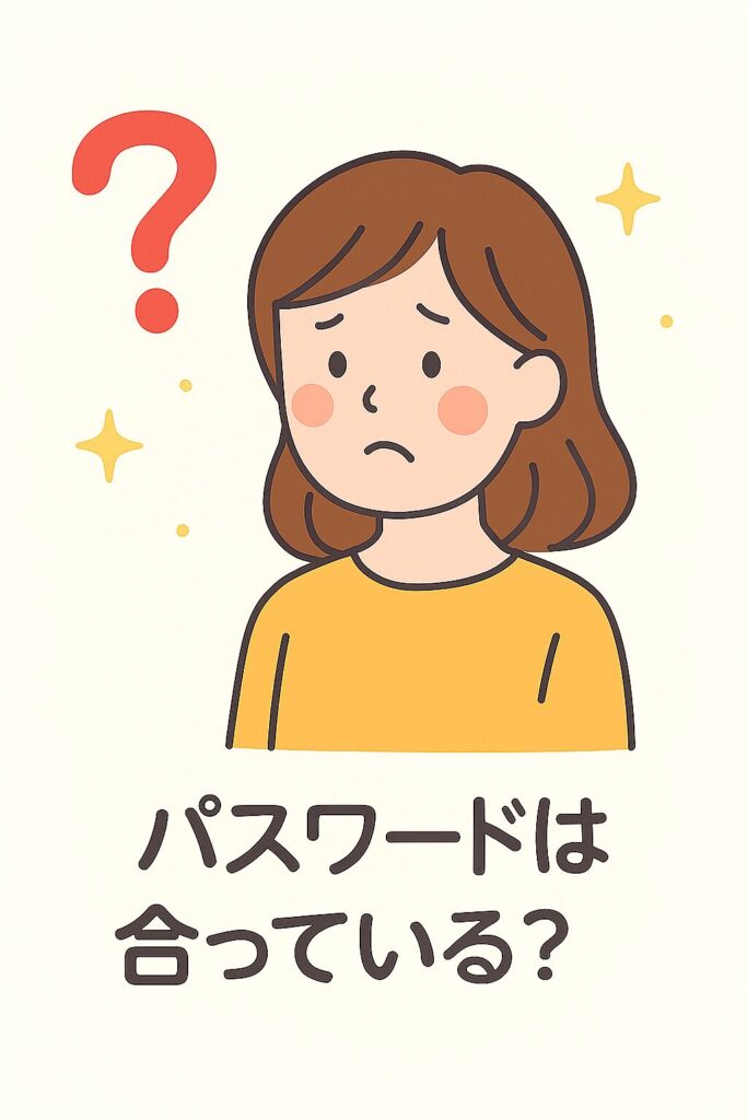 パスワードはちゃんと合っているか疑問にお思っている女性のイラスト