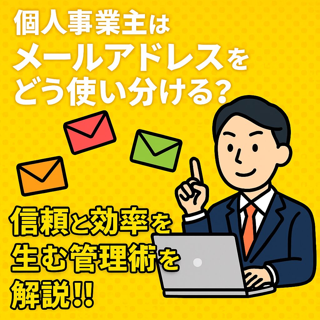 個人事業主はメールアドレスをどう使い分ける?信頼と効率を生む管理術を解説!!の記事アイキャッチ画像