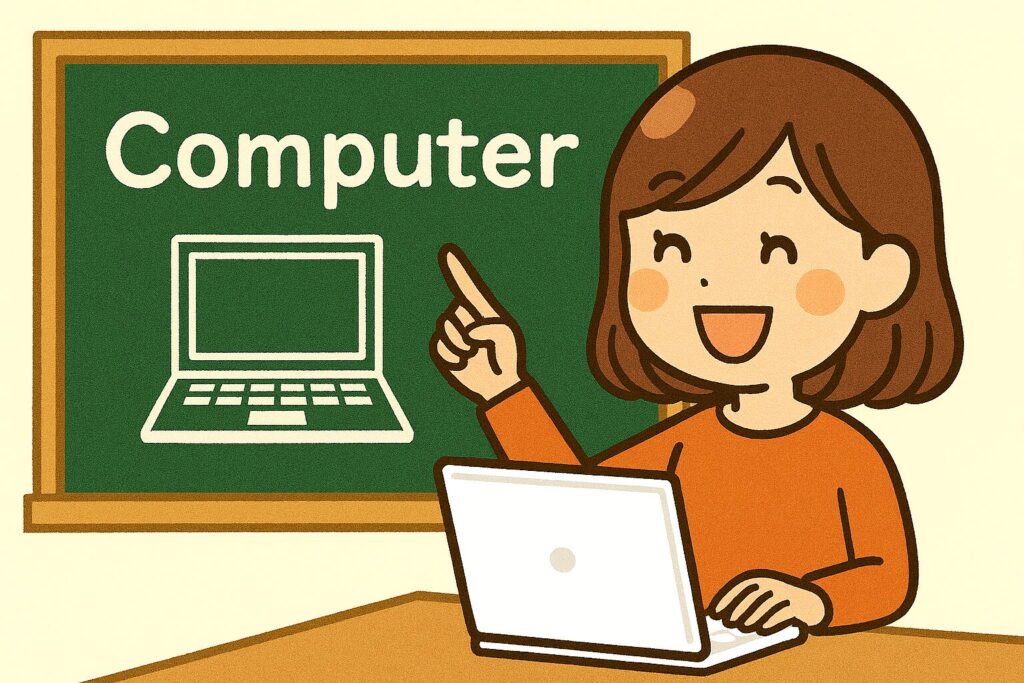 黒板を使って説明する女性のイラスト