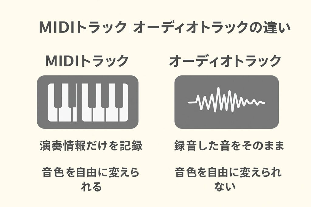 MIDIトラックとオーディオトラックの違いについてのイメージ画像